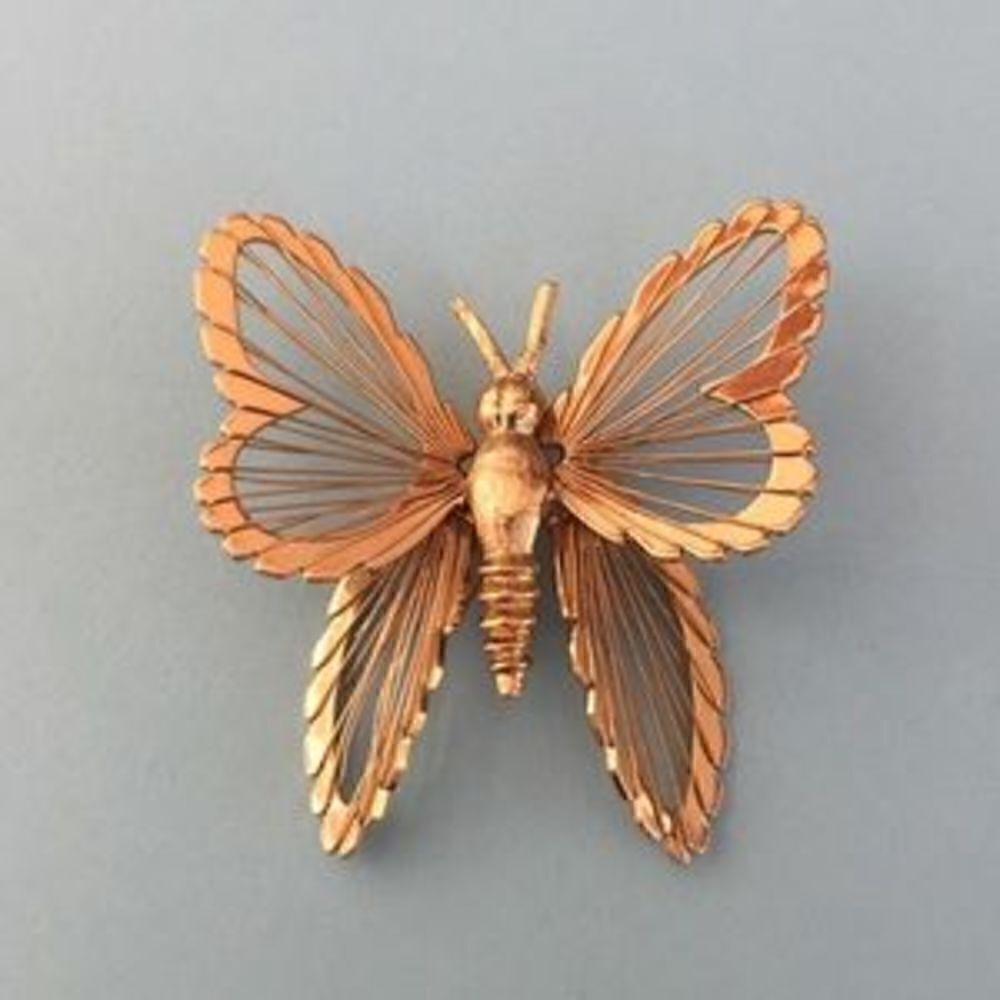 Vintage MONET Menagerie Butterfly Brooch Pin Gold Spinneret Wire Wing Mariposa